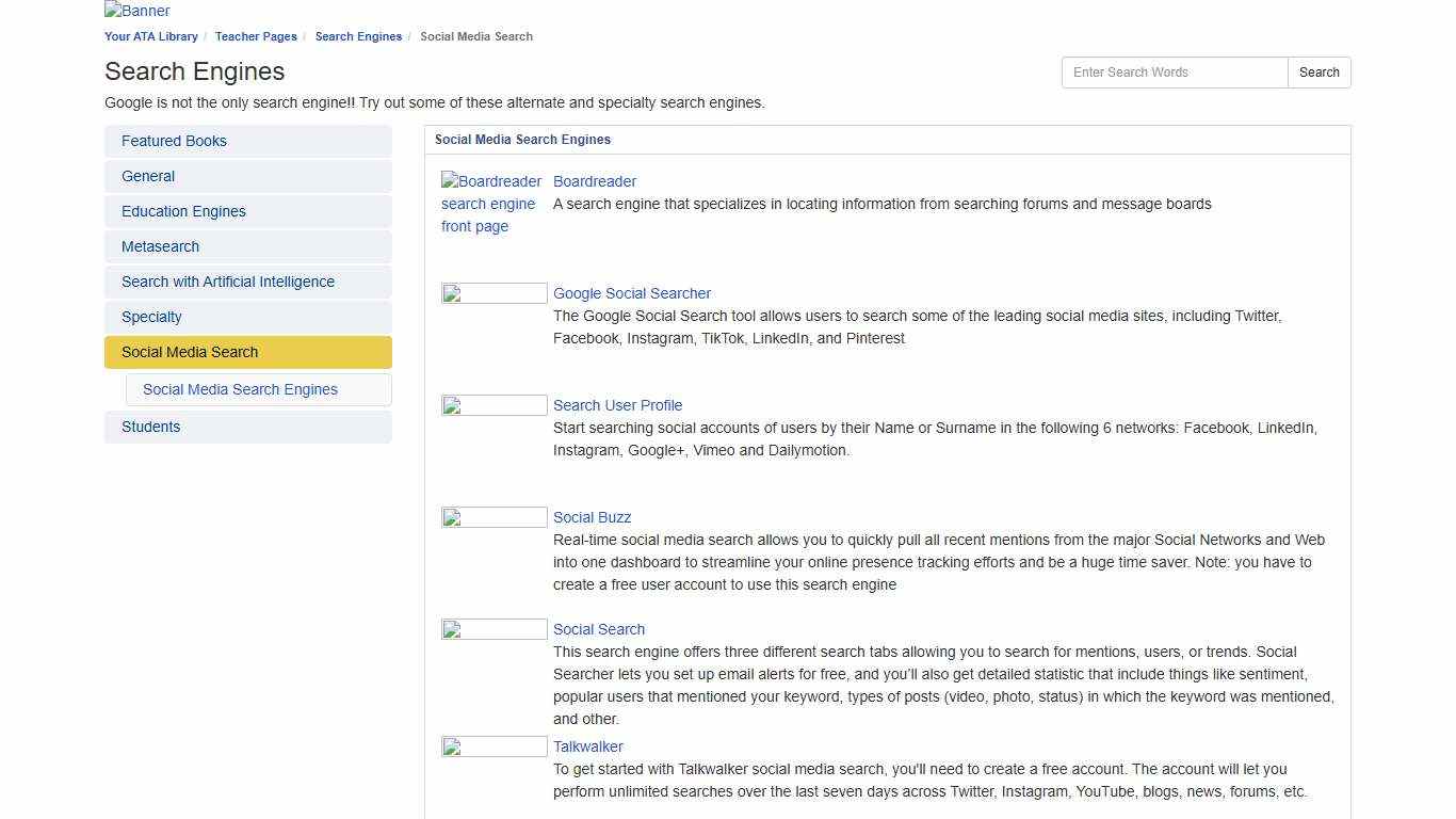 Social Media Search - Search Engines - Resources at Alberta Teachers' Association